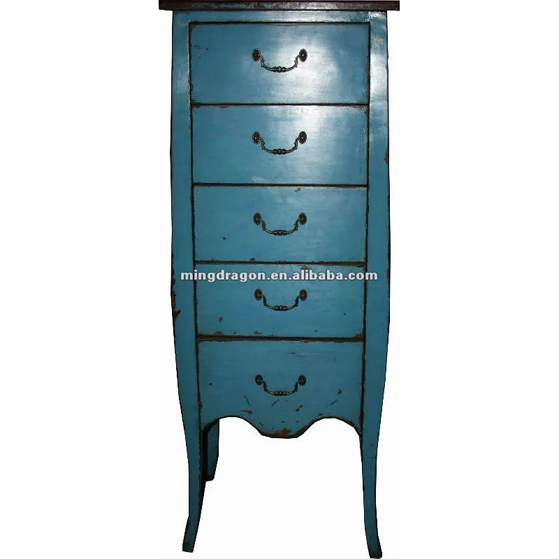 chinese antique tall blue five drawer cabinet