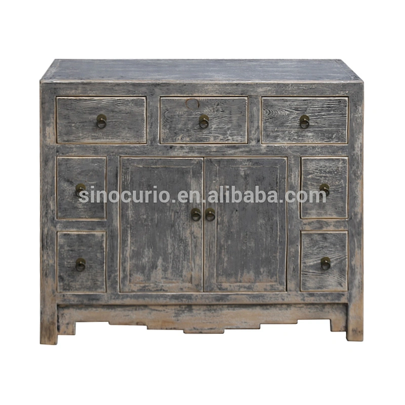 Chinese antique reproduction furniture wholesale oriental style shabby chic gray cabinet