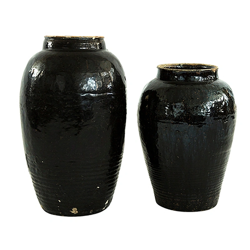 Chinese antique glossy Black Big Garden Decoration Ceramic Flower Pots