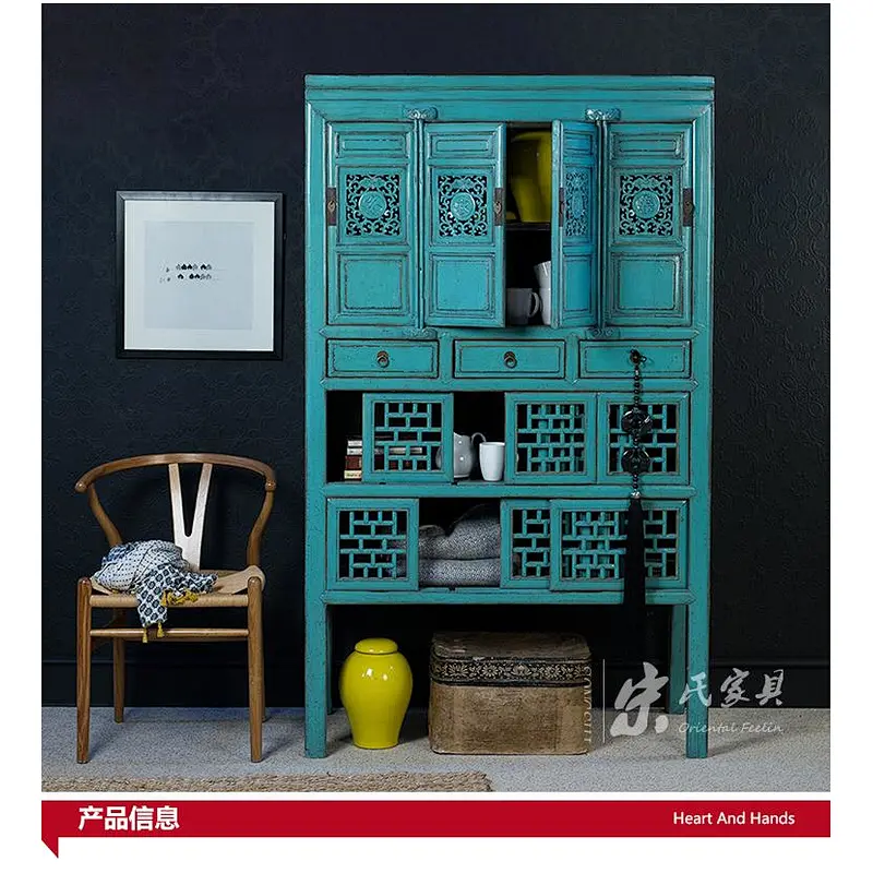 China antique solid wood glass door display cabinets showcase