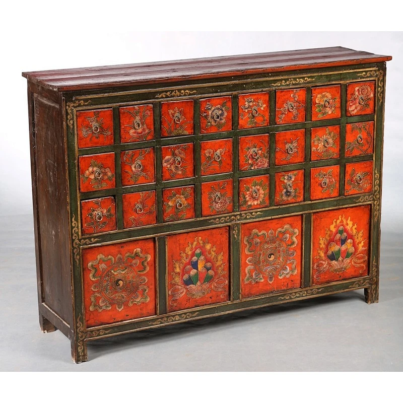 Vintage Antique Wooden Painted File Storage Cabinet