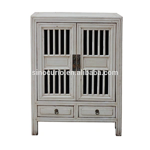Chinese antique wooden carved nightstand hand painted bedside cabinet