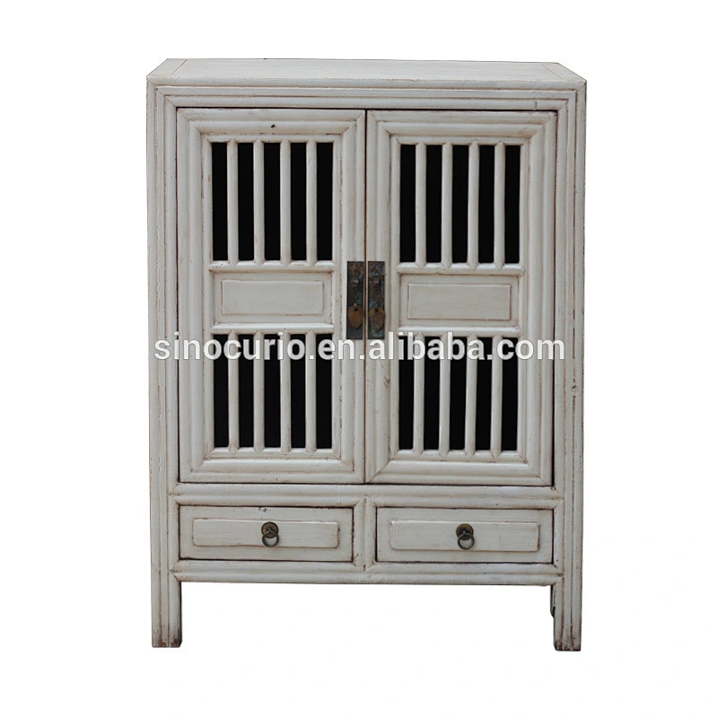 Chinese antique wooden carved nightstand hand painted bedside cabinet