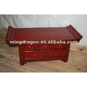 chinese antique red five drawer lacquer table