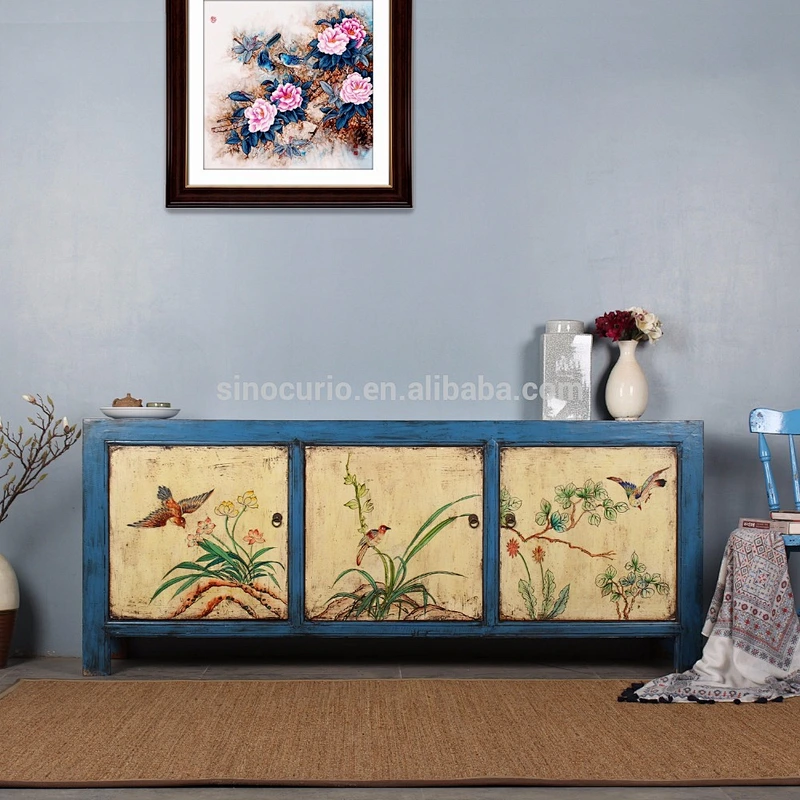Chinese Antique furniture living room sideboard cabinet hand painting tv cabinet