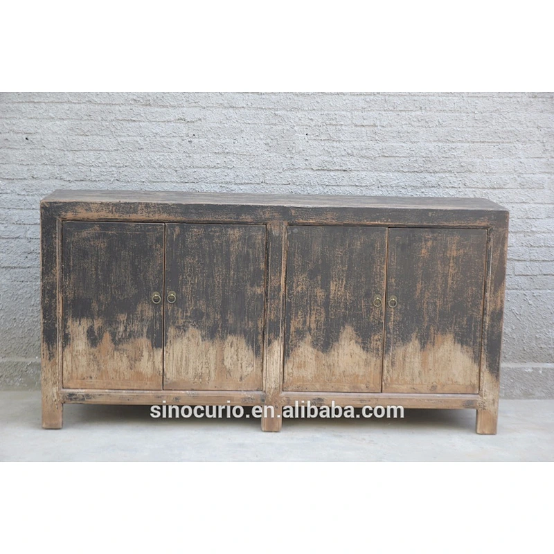 Chinese Antique Reclaimed Salvaged Wood Buffet With 4 Doors