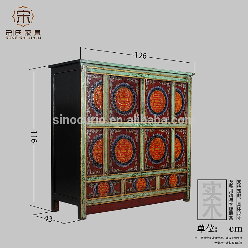 Antique Oriental Furniture-Tibetan Antique Hand Painted Cabinet