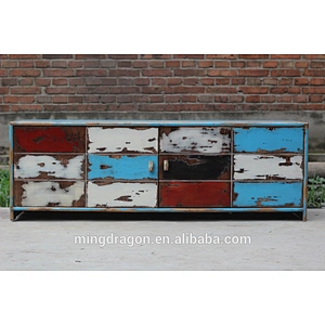 Chinese antique recycle wood colorful TV stand