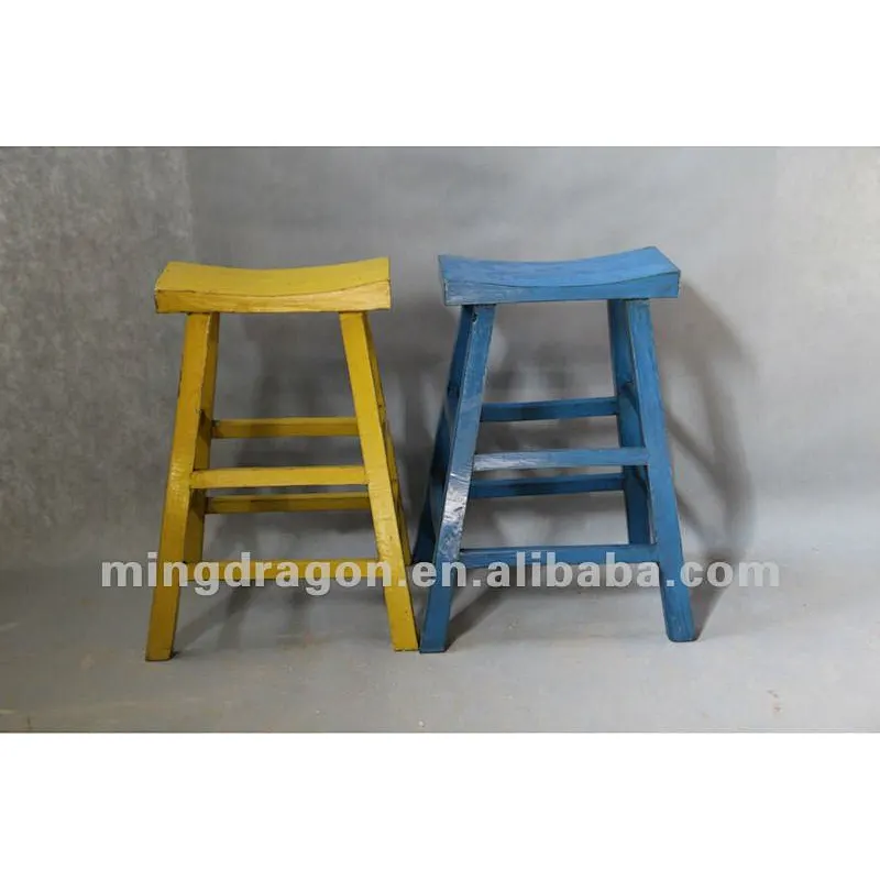 Chinese antique furniture pine wood Shanxi yellow/red/blue/black/green color bar stool