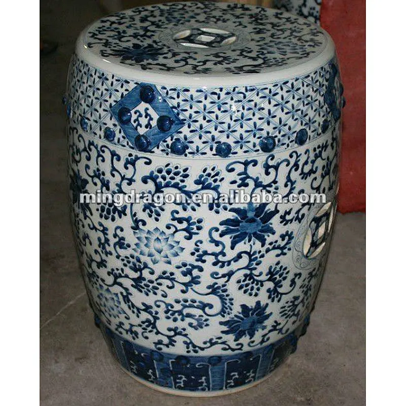 Chinese antique blue and white ceramic stool