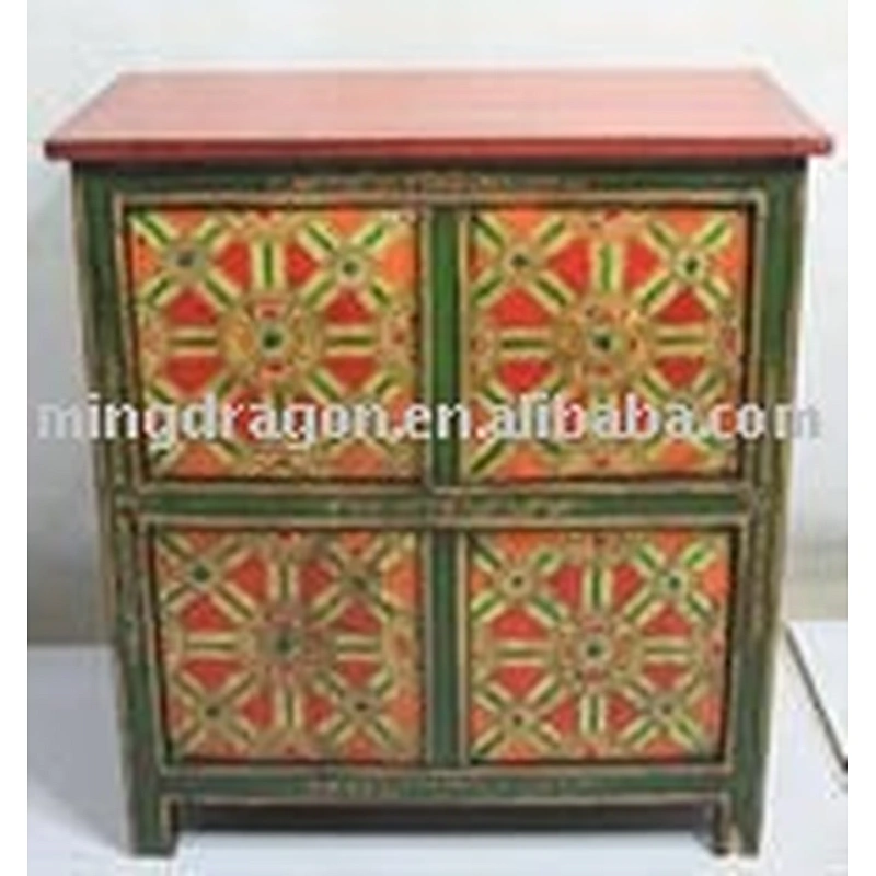 antique tibetan rustic wooden hand painted bedside cabinet