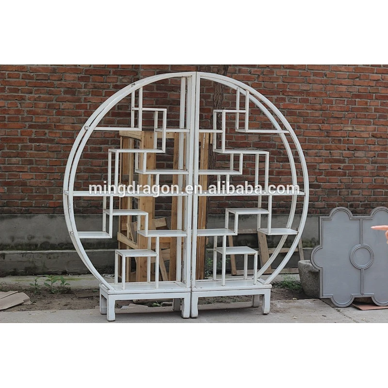 Chinese antique white antique-and-curio shelves