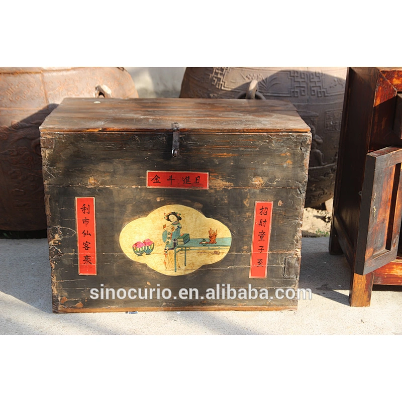 Antique decorate wood small painting craft box