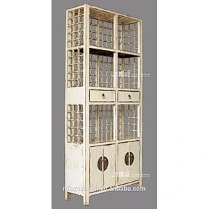 Antique recyle wood carved bookshelf bookcase