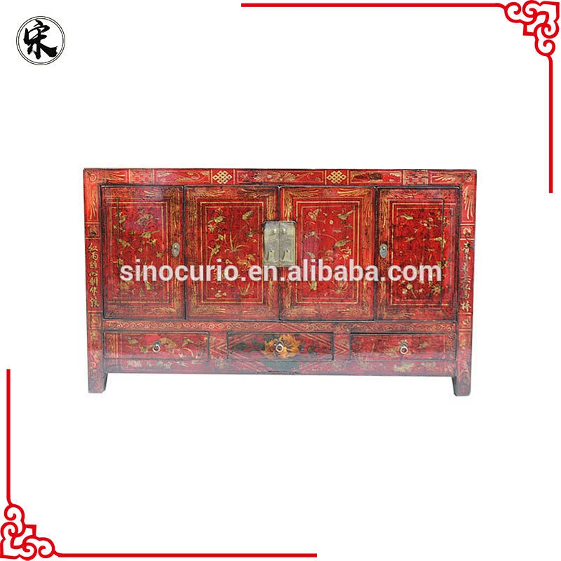 chinese antique dongbei painted furniture-old classical living room cabinet
