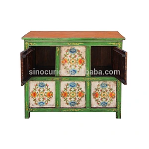 Chinese antique six doors Tibet Cabinet vintage hand painted tibetan cabinet furniture