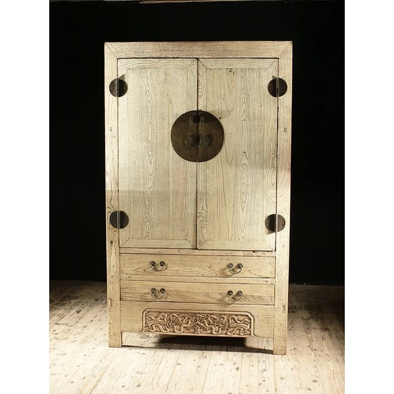 Chinese antique bedroom wood two door two drawer cloth cabinet