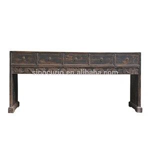 Antique chinese style long drawers recycle wood entry hall wall console table