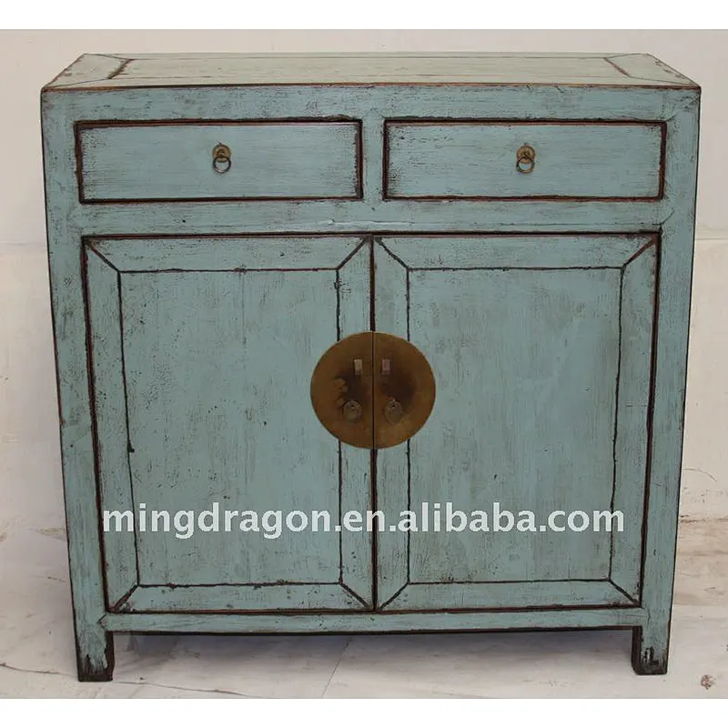 Chinese Antique Gray Blue Colour Two Drawer Two door cabinet