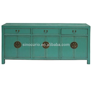 china antique solid wood distressed lacquered kitchen furniture sideboard cabinet