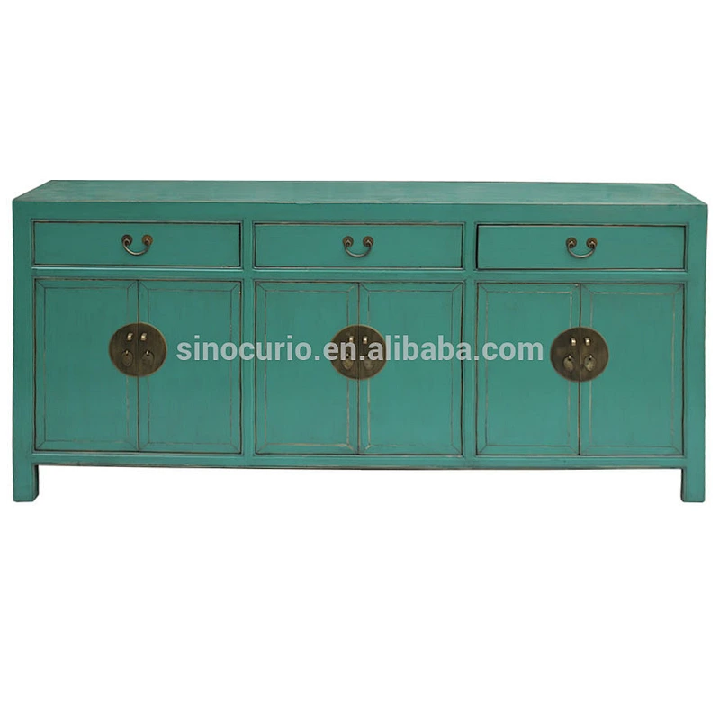 china antique solid wood distressed lacquered kitchen furniture sideboard cabinet