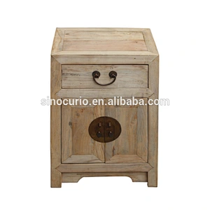 Chinese antique solid wooden bedside cabinet natural color bedroom nightstand