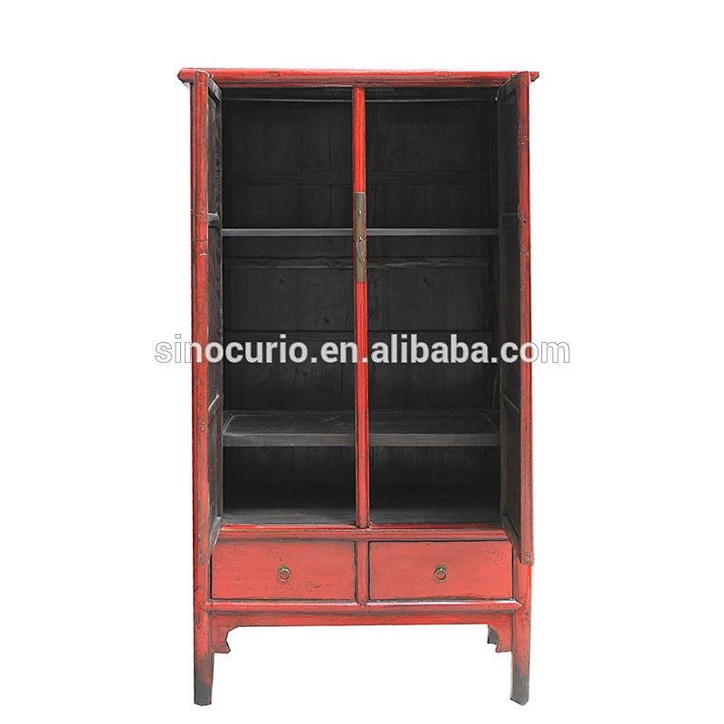 antique red Chinese antique production wedding cabinet wardrobe furniture