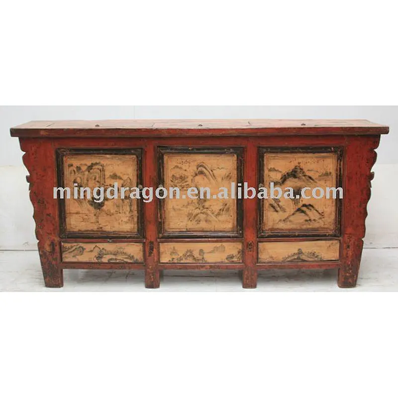 Chinese Mongolia Antique Furniture Painting Cabinet