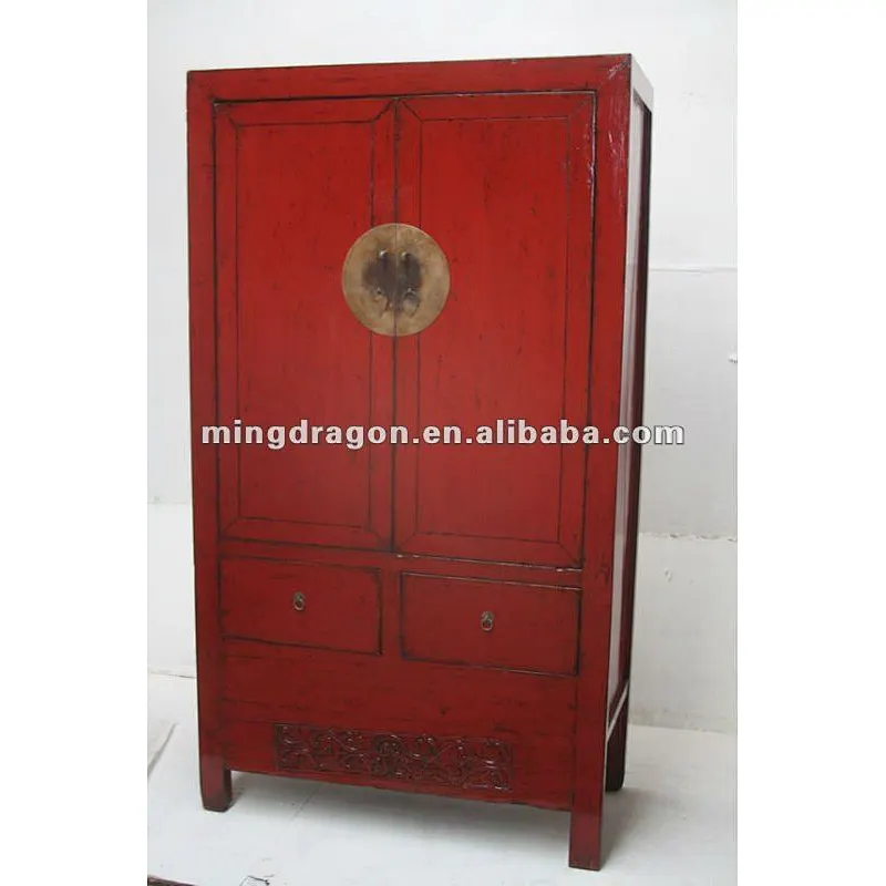 Antique Chinese Red Lacquer Wedding Wardrobe
