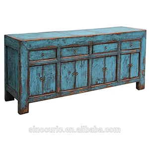 Chinese antique solid wood hand painted high glossy cupboard sideboard