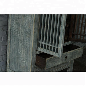 Chinese style living room rustic furniture reclaim wood distressed cabinet