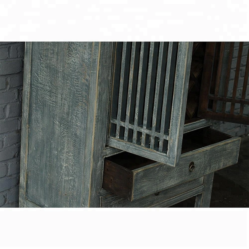 Chinese style living room rustic furniture reclaim wood distressed cabinet