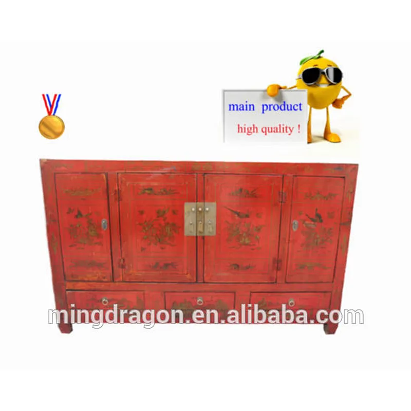 cabinet with printed flowers and birds, chinese antique furniture