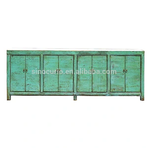 Chinese Antique Recycle Wood Long Painted Sideboard Cabinet Asian Furniture