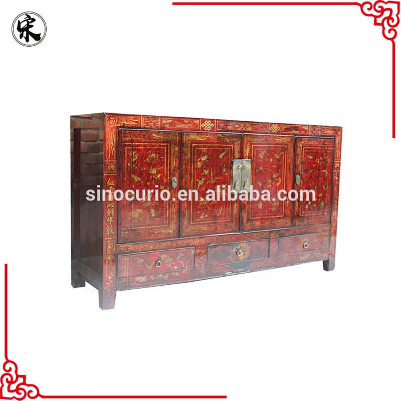 chinese antique dongbei painted furniture-old classical living room cabinet