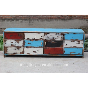 Chinese antique recycle wood colorful TV stand