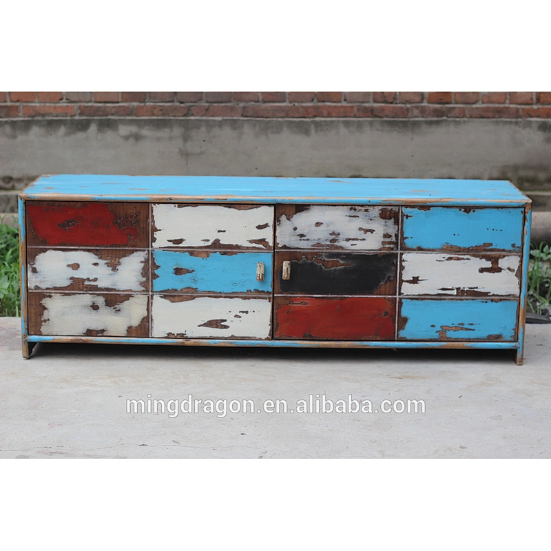 Chinese antique recycle wood colorful TV stand