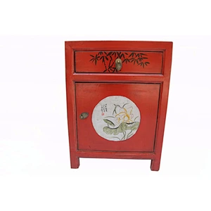 Chinese antique bedroom wooden cabinet, painted bedside cabinet