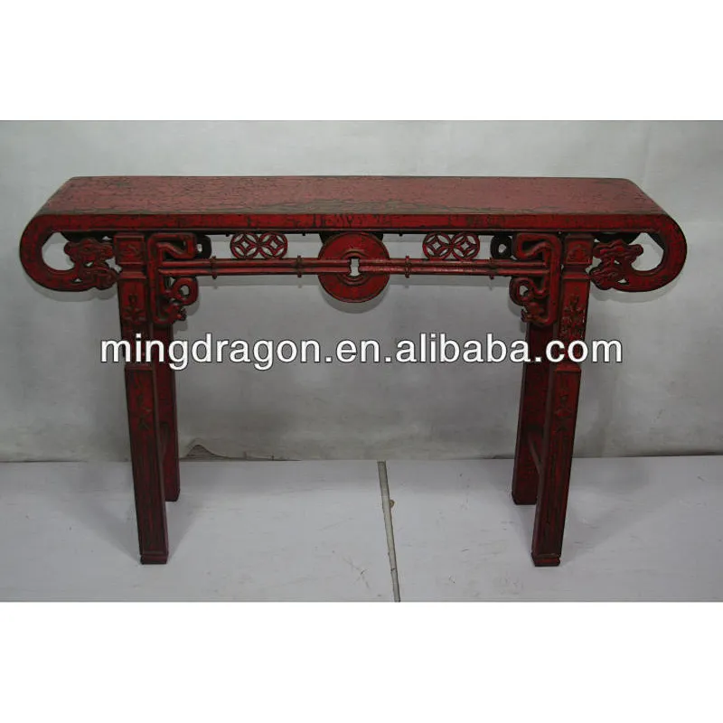 Chinese antique red solid wood carved console table