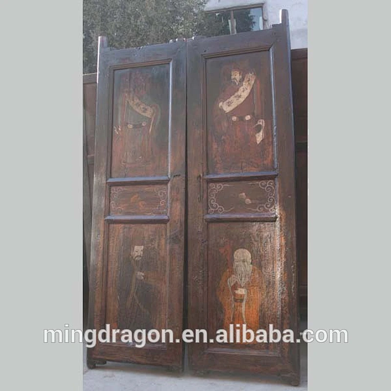 Antique chinese rustic painting solid wood door