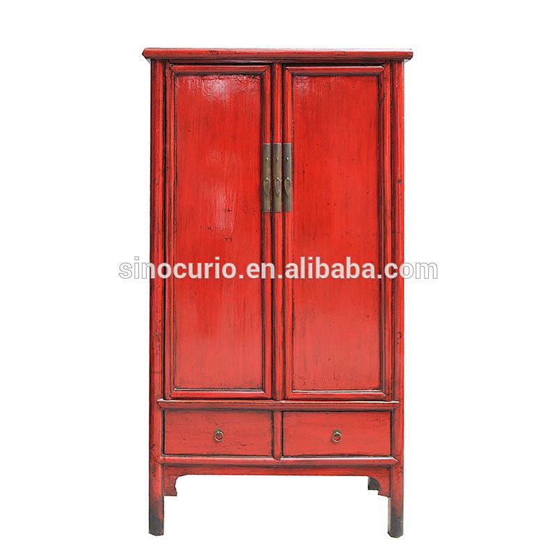 antique red Chinese antique production wedding cabinet wardrobe furniture
