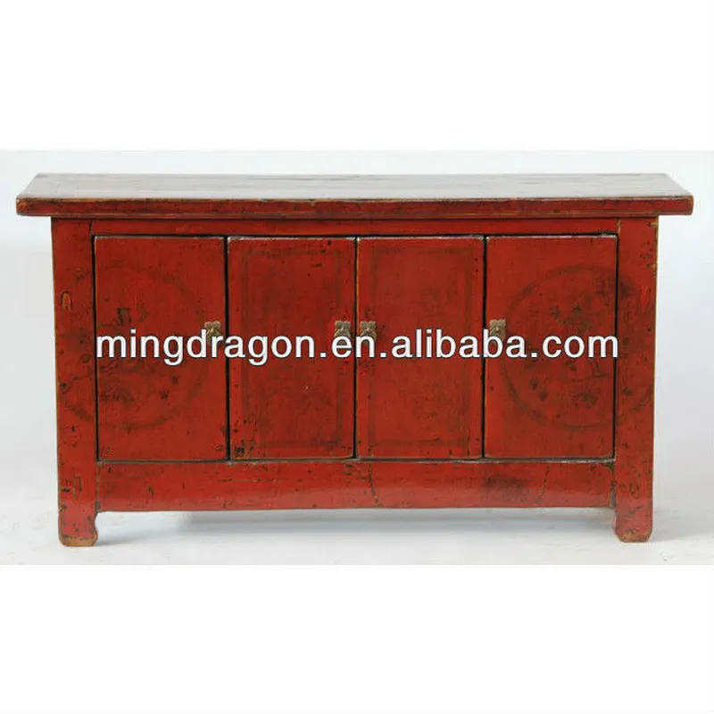 Chinese antique shiny red sideboard cabinet