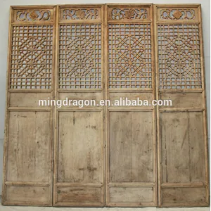 Chinese Antique Carving Wooden Screen Door