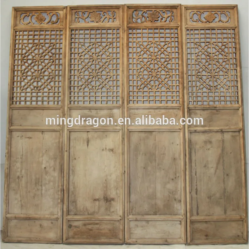 Chinese Antique Carving Wooden Screen Door