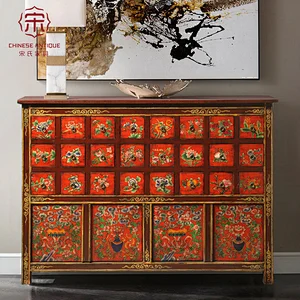 Chinese antique tibetan hand painted furniture distressed and vintage furniture