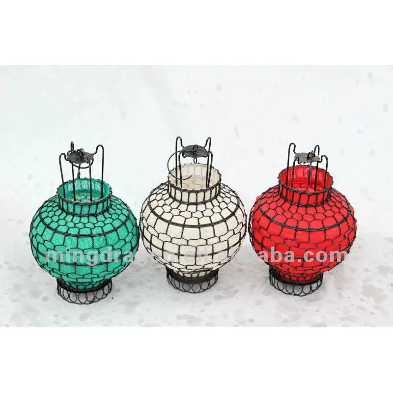Chinese antique iron& paper white/green/red small round lantern lamp