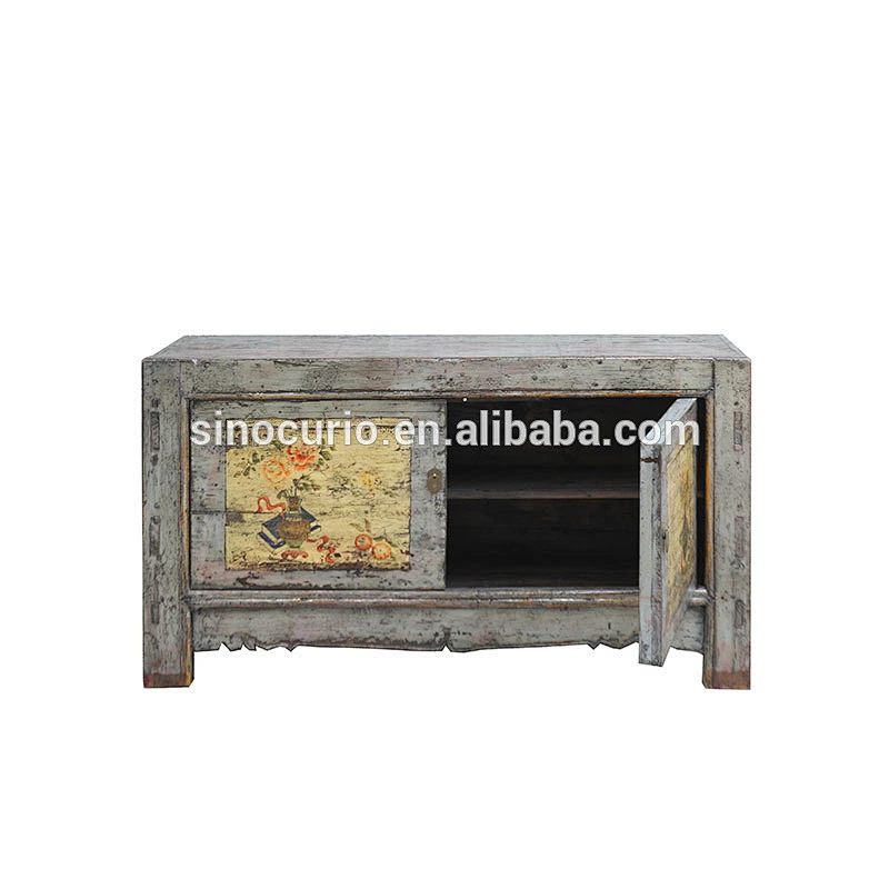 Chinese painted antique lacquer sideboard cabinet solid wood reproduction furniture wholesale