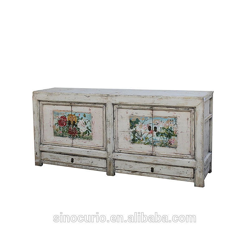 wholesale import furniture living room Chinese painted antique reclaimed wood sideboard cabinet
