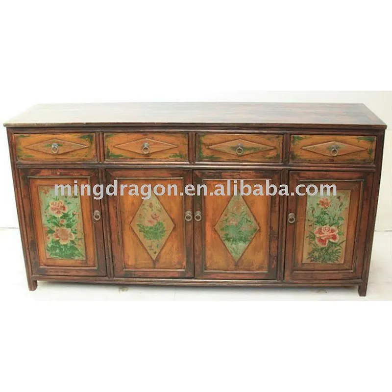 Chinese Mongolia Antique Furniture Painting Cabinet