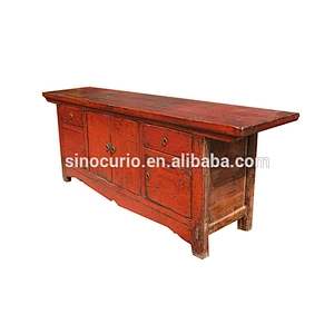 Chinese antique style solid wood TV stand red low table tv cabinet